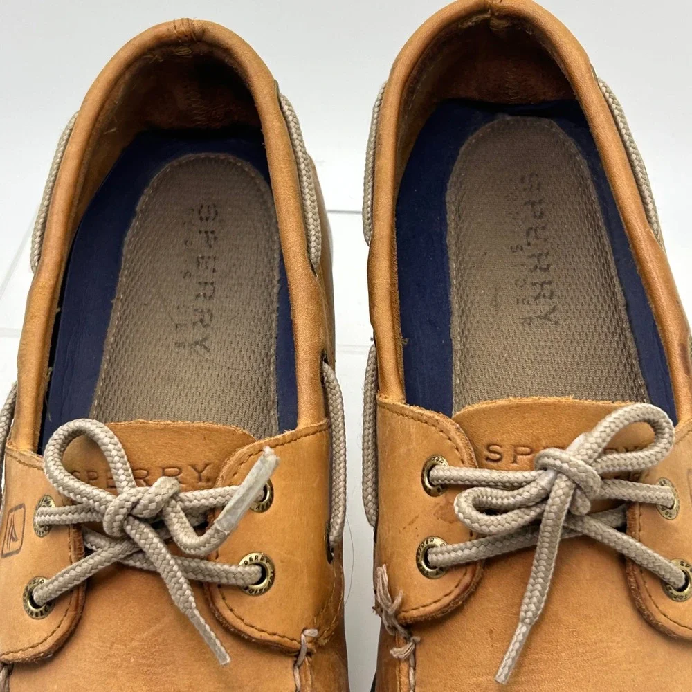 Sperry Boat Shoes Mens 9.5W Tan Leather 2-Eye Authentic Original Prep Nautical